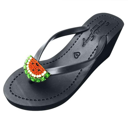 Women's High Wedge Sandals with Watermelon Embellishment - Lovez Aqua© - 