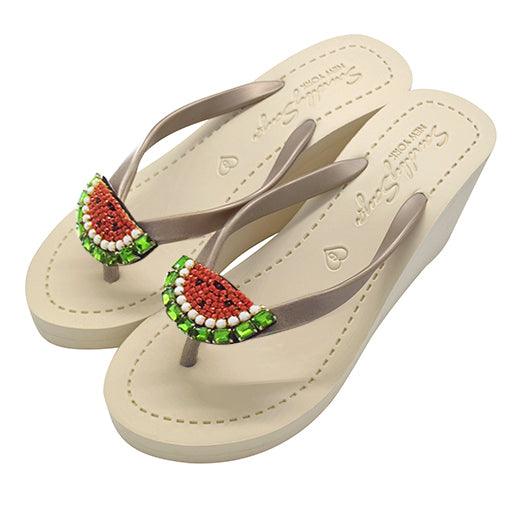 Women's High Wedge Sandals with Watermelon Embellishment - Lovez Aqua© - 