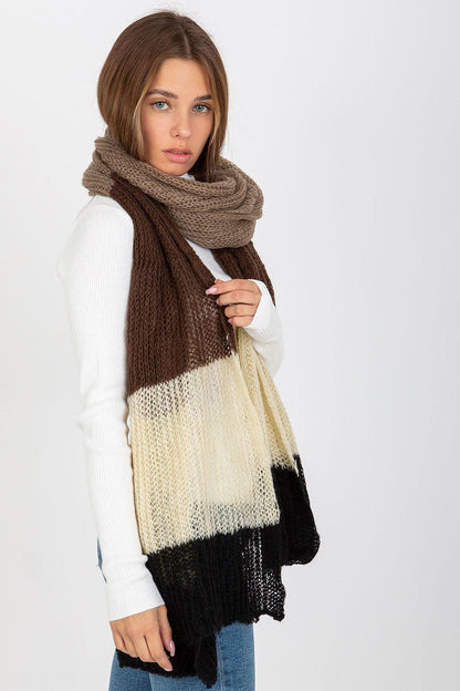 Women's Luxurious Brown, Beige & Black Tri-Color Knitted Shawl - Lovez Aqua© - 