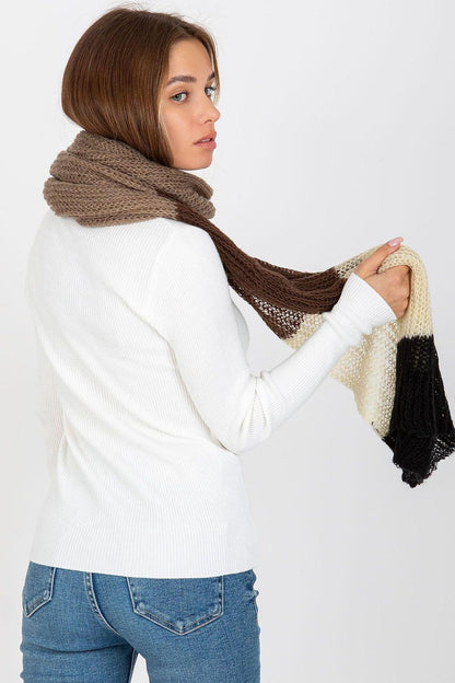 Women's Luxurious Brown, Beige & Black Tri-Color Knitted Shawl - Lovez Aqua© - 