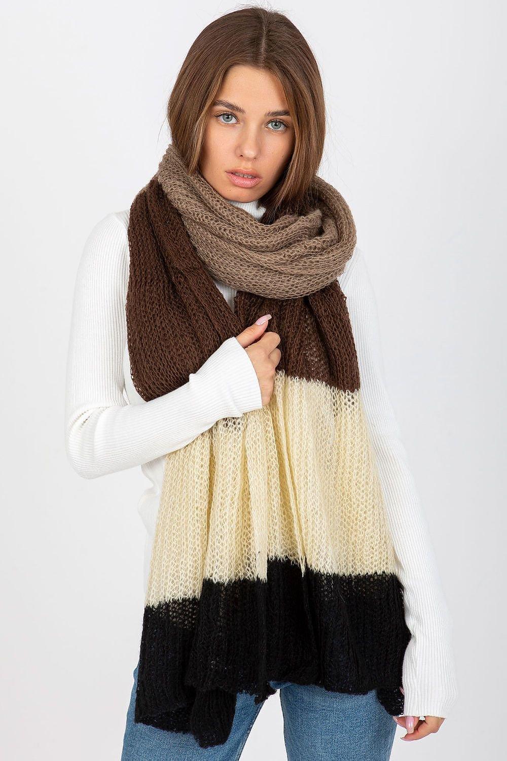 Women's Luxurious Brown, Beige & Black Tri-Color Knitted Shawl - Lovez Aqua© - 