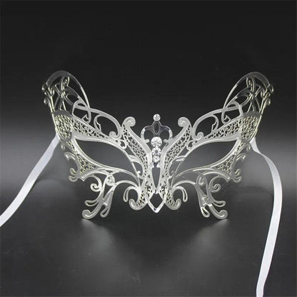 Women's Metal Laser-Cut Butterfly Filigree Venetian Masquerade Mask - Lovez Aqua© - 