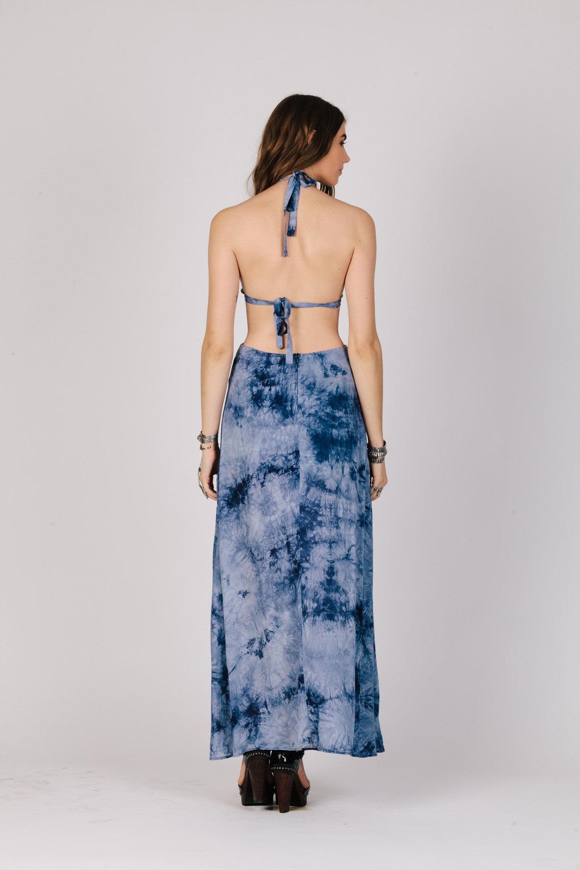 Women's Ocean Blue Print Halter Style Maxi Dress - Lovez Aqua© - 