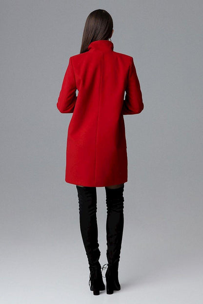 Women’s Red Knee-Length Double-Breasted Winter Coat with Buttons - Lovez Aqua© - 