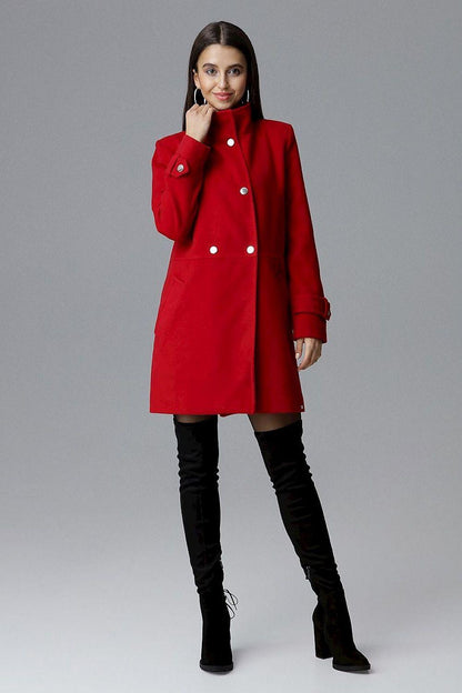 Women’s Red Knee-Length Double-Breasted Winter Coat with Buttons - Lovez Aqua© - 