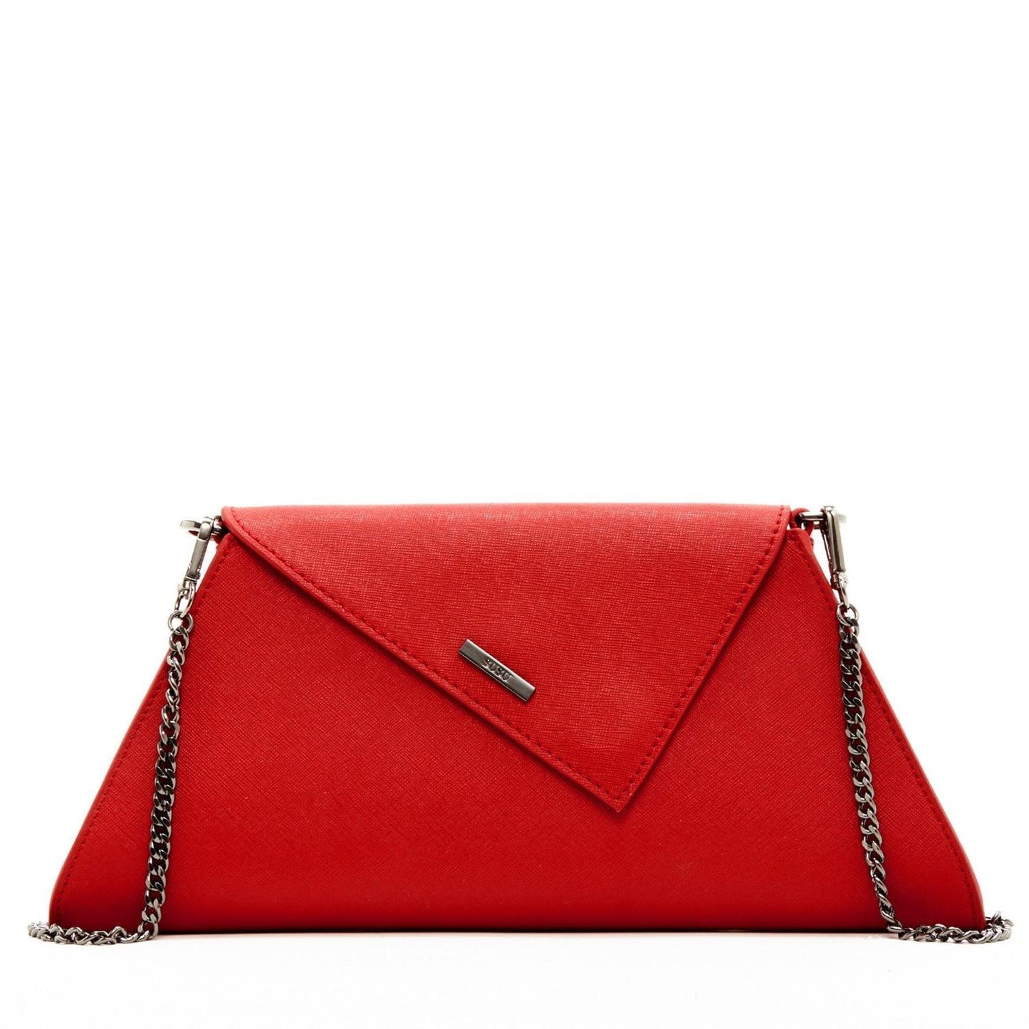 Women's Saffiano Leather Red Clutch Purse With Diagonal Flap - Lovez Aqua© - 