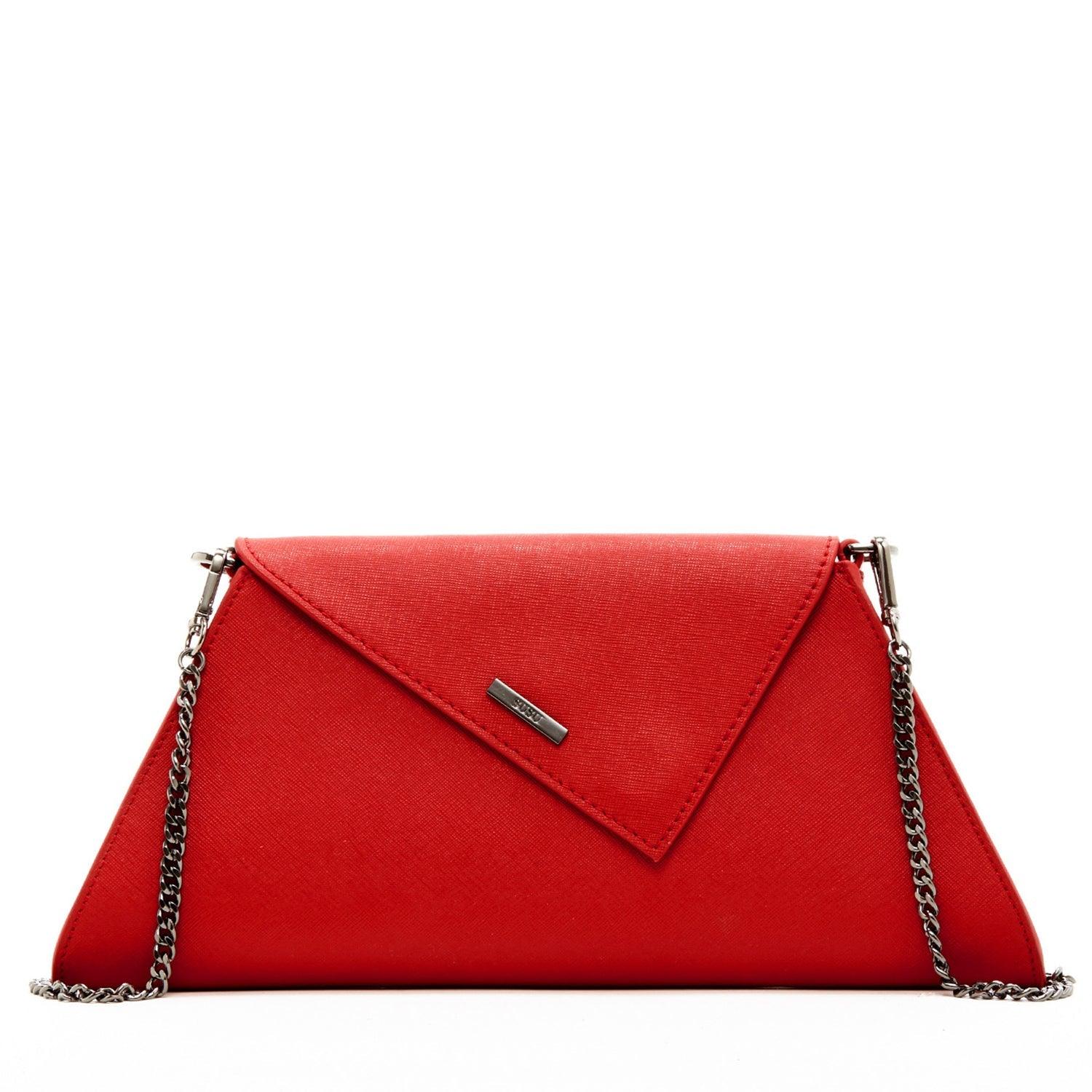 Women's Saffiano Leather Red Clutch Purse With Diagonal Flap - Lovez Aqua© - 