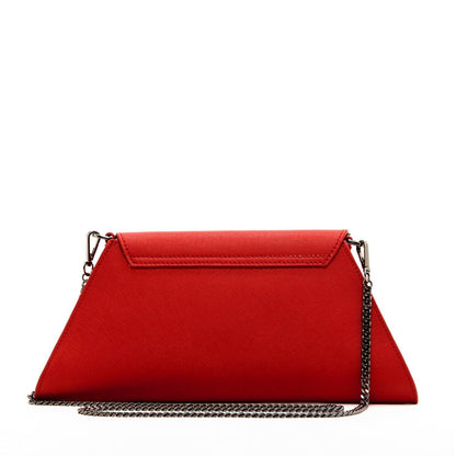 Women's Saffiano Leather Red Clutch Purse With Diagonal Flap - Lovez Aqua© - 