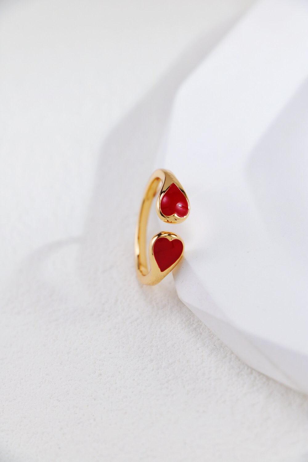 Women's Simple Red Heart Shaped 18ct Gold Vermeil Plated Ring - Lovez Aqua© - 