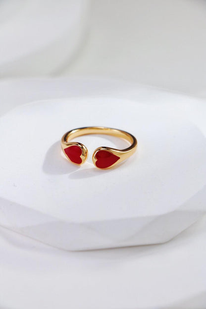 Women's Simple Red Heart Shaped 18ct Gold Vermeil Plated Ring - Lovez Aqua© - 