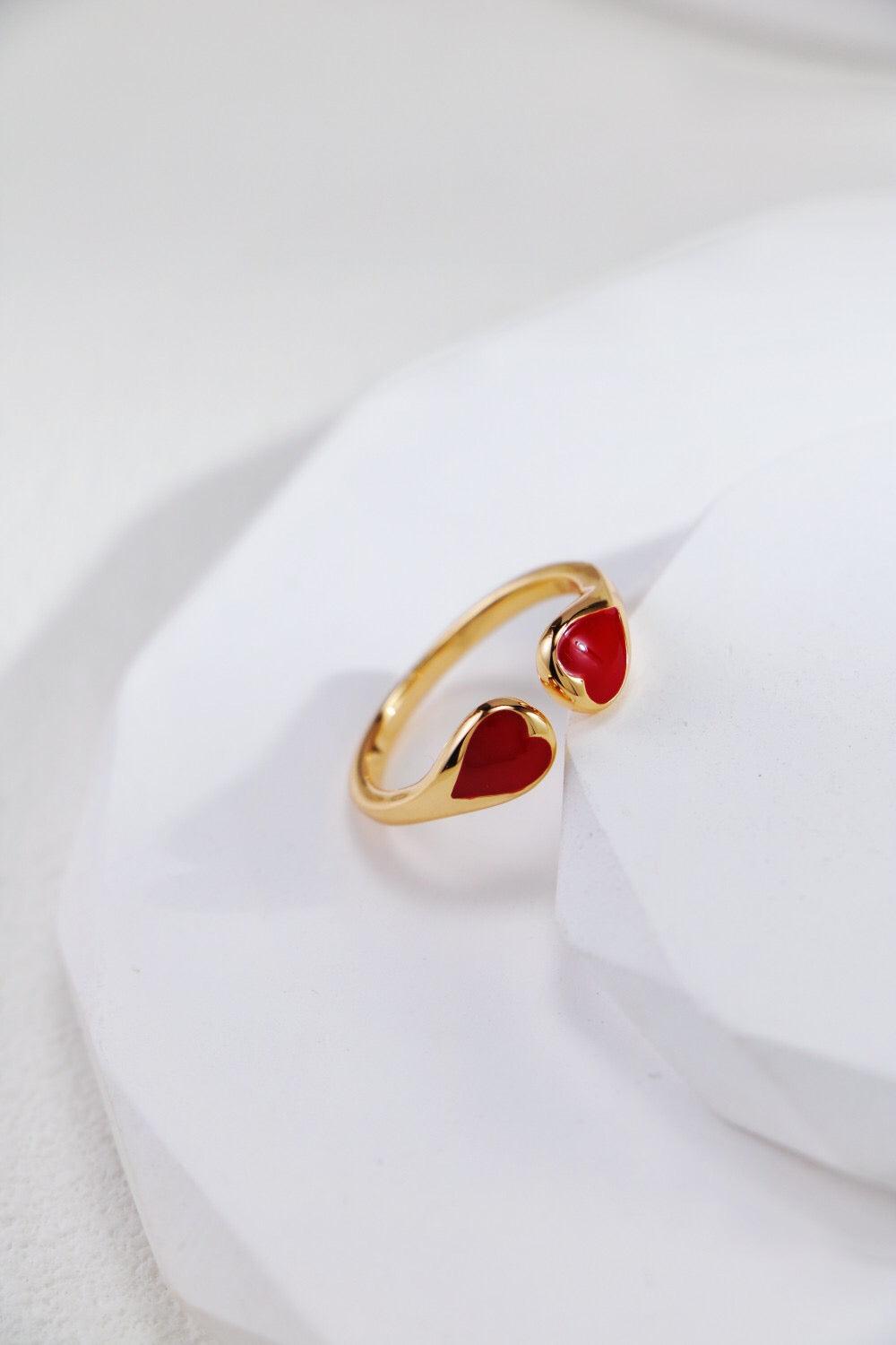 Women's Simple Red Heart Shaped 18ct Gold Vermeil Plated Ring - Lovez Aqua© - 