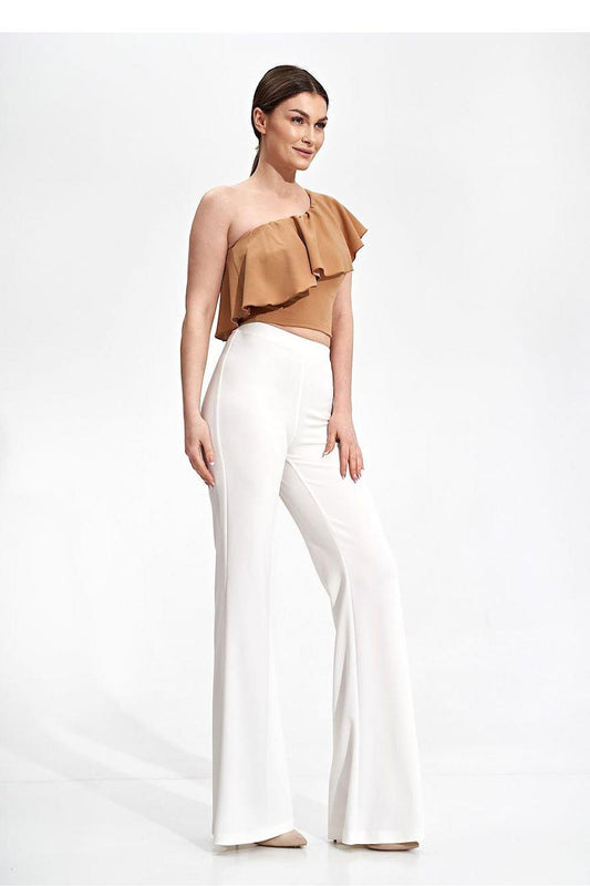 Women's Sleek White Pants With Flared Bottom Hem - Lovez Aqua© - bottoms, pants & capris, women's clothing, women's fashion