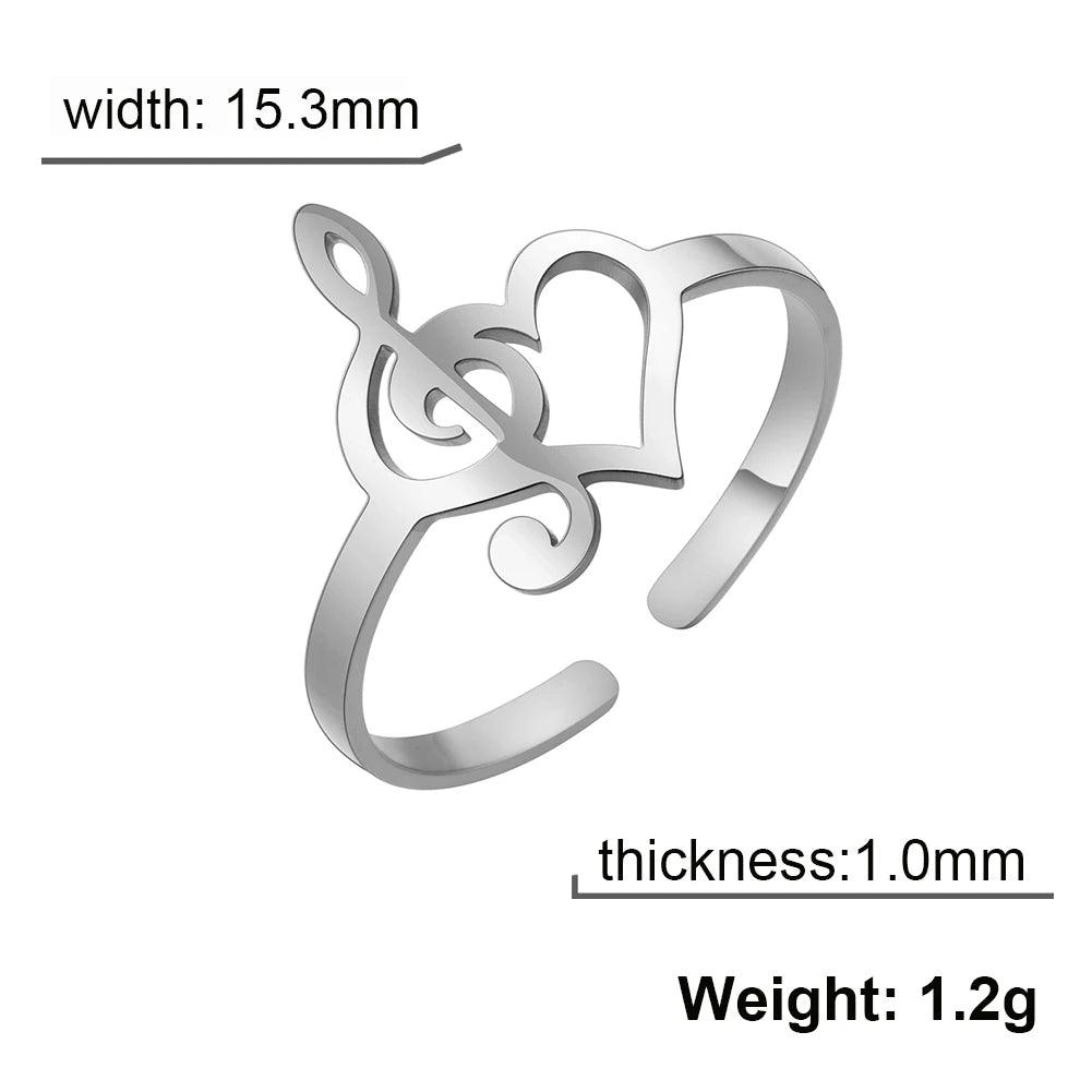 Women's Stainless Steel Music Note Treble Clef Heart Ring - Lovez Aqua© - 