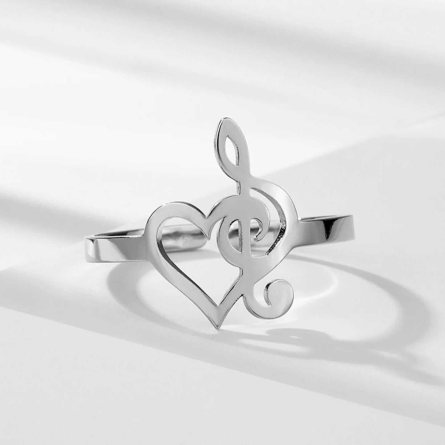 Women's Stainless Steel Music Note Treble Clef Heart Ring - Lovez Aqua© - 