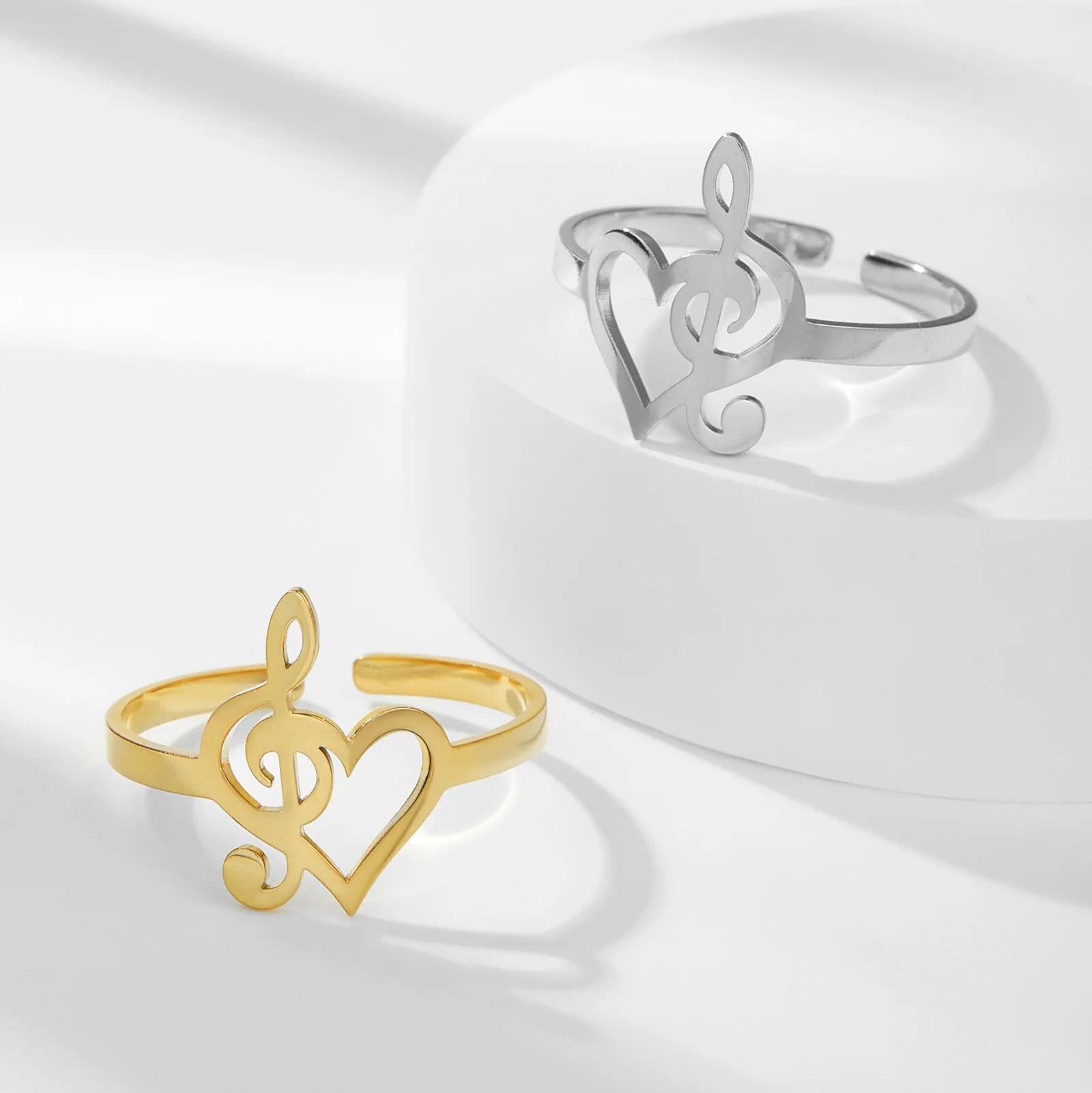 Women's Stainless Steel Music Note Treble Clef Heart Ring - Lovez Aqua© - 