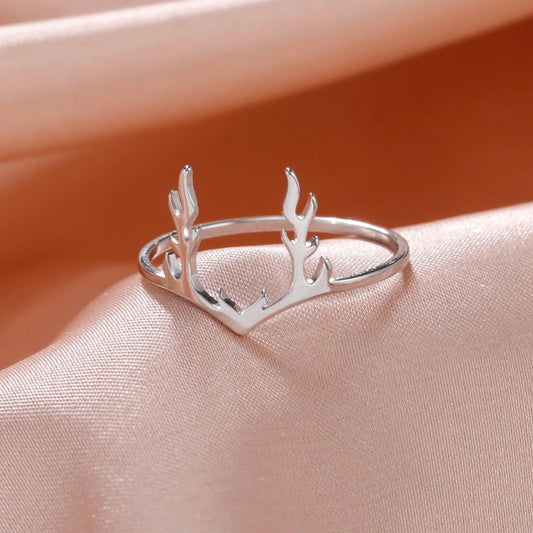 Women’s Stainless Steel Ring with Elegant Elk Antlers Design - Lovez Aqua© - 