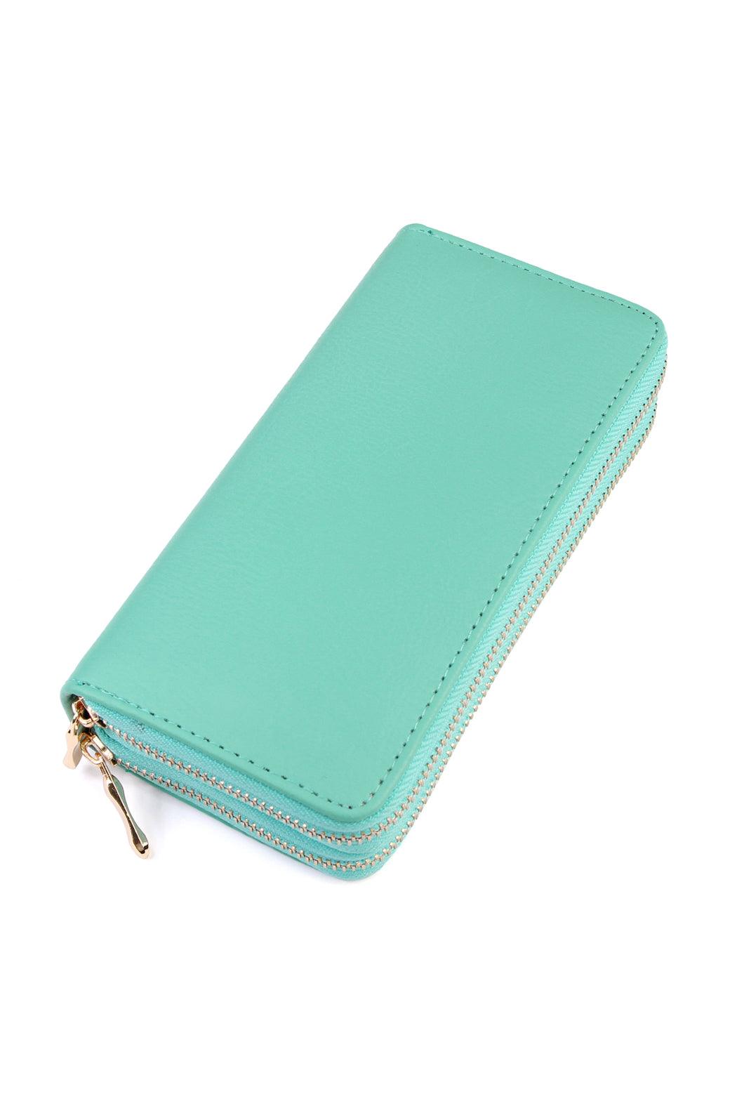 Women's Stylish Double Zip Around Wallet for Secure Storage - Lovez Aqua© - 