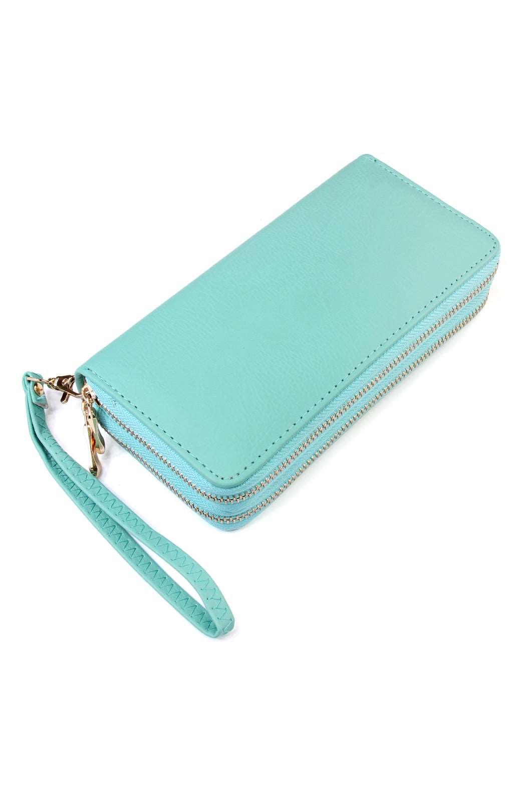 Women's Stylish Double Zip Around Wallet for Secure Storage - Lovez Aqua© - 