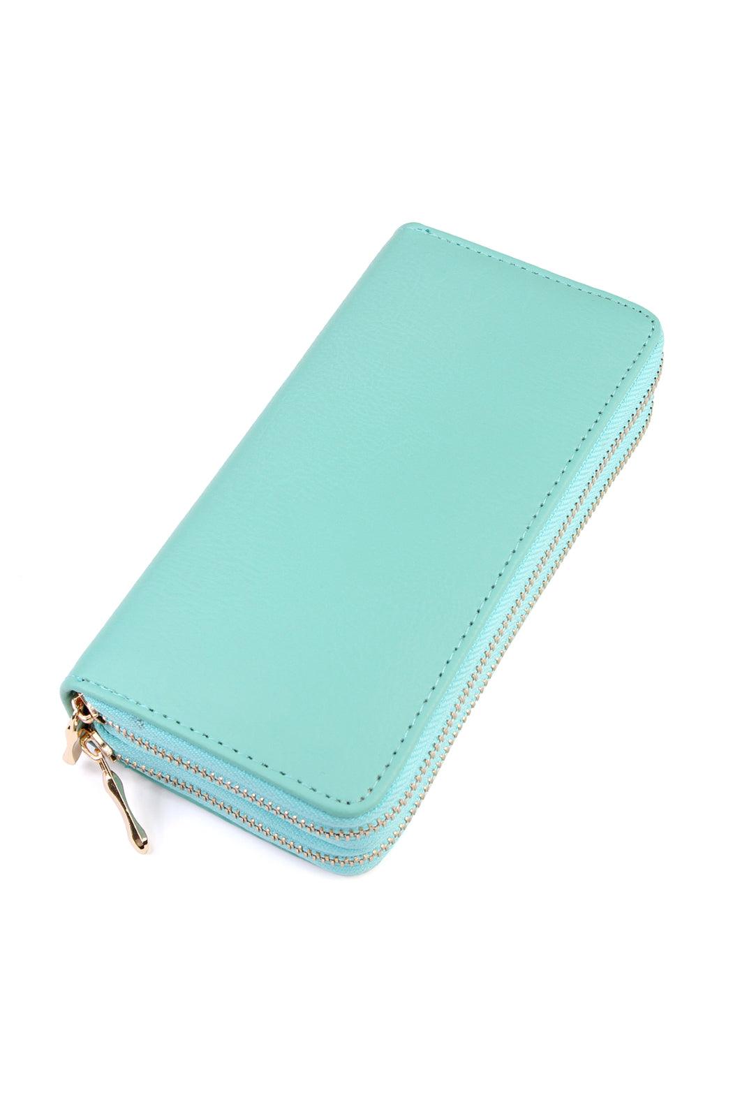 Women's Stylish Double Zip Around Wallet for Secure Storage - Lovez Aqua© - 