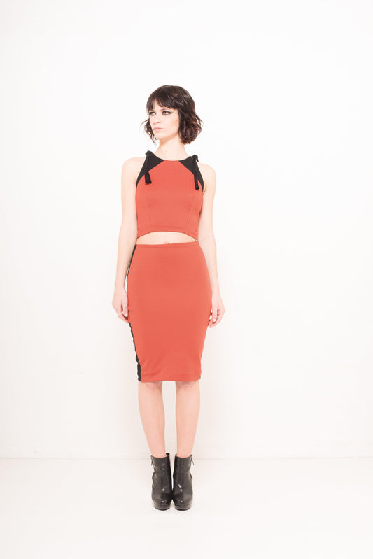 Women's Vibrant Orange & Black Knitted Pencil Skirt - Lovez Aqua© - 