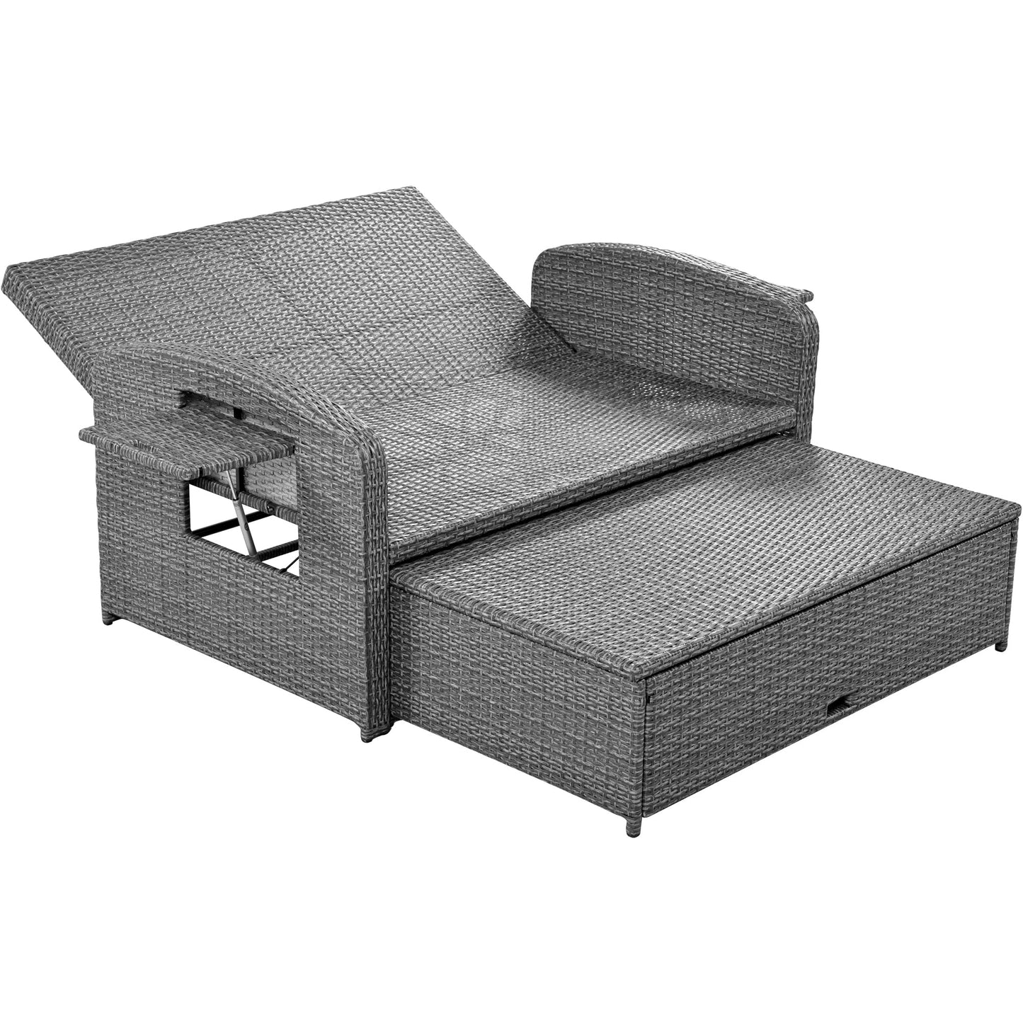 Outdoor PE Wicker Rattan Two Seater Reclining Lounge Daybed with Adjustable Back - 80d3e6-0e.myshopify.com - -  