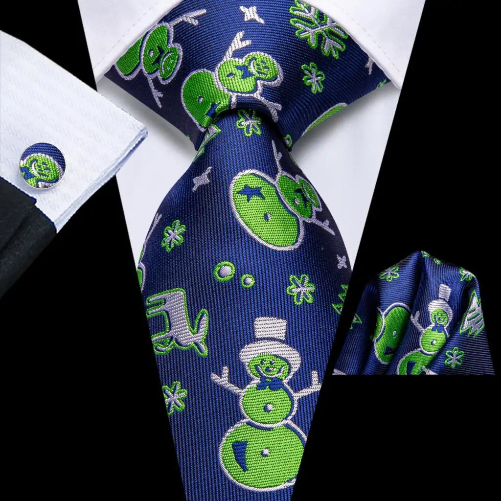 Men's Christmas Themed Festive Silk Necktie, Pocket Square & Cufflink Set - Lovez Aqua© - 