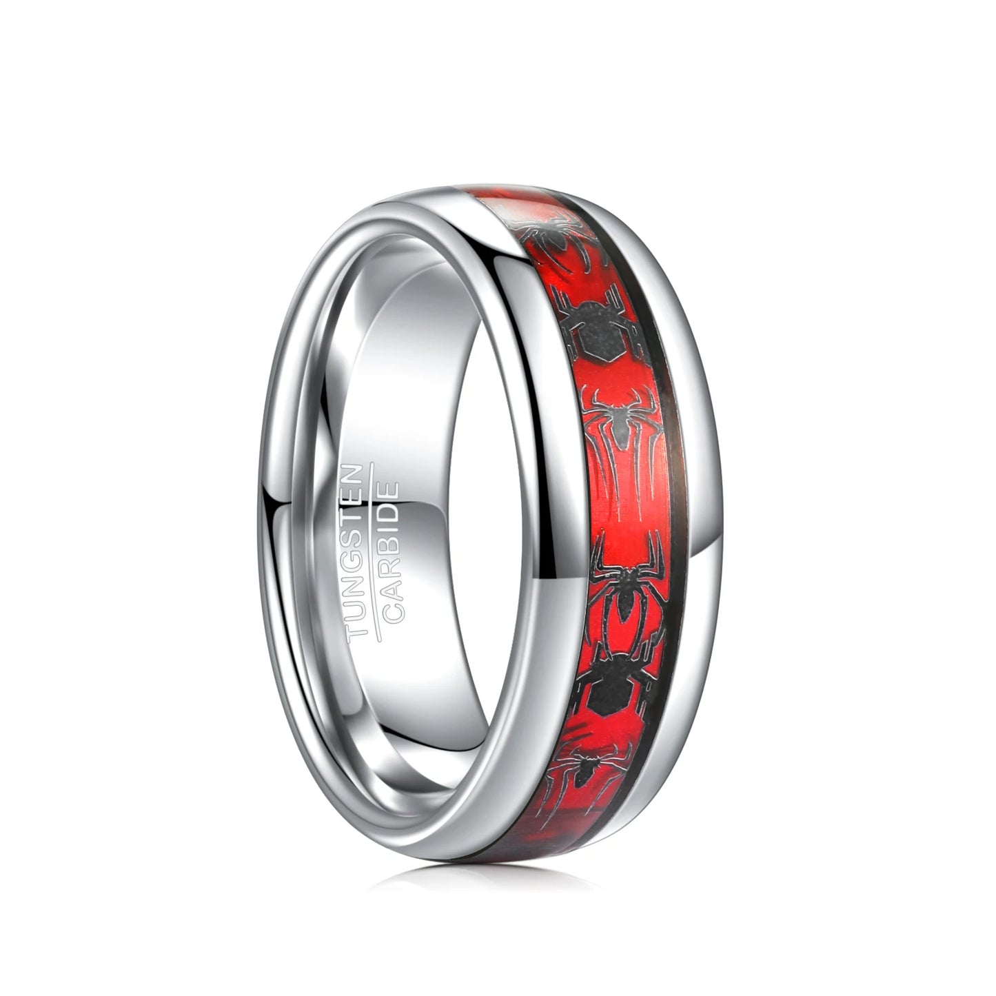 Marvel's Spiderman Men's Spider Motif Inlaid Red Opal Tungsten Band Ring - Lovez Aqua© - 