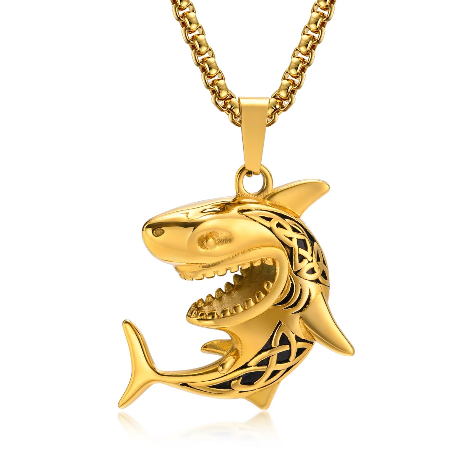 Men's Retro Punk Rock Stainless Steel Shark Pendant Necklace - Lovez Aqua© - 