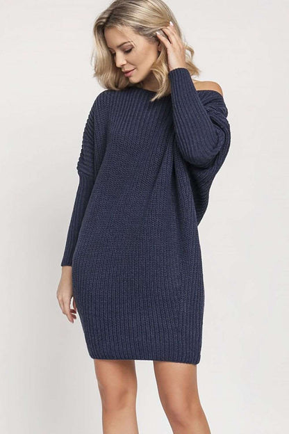 Women's Dark Blue Oversized Comfy Long Knitted Sweater Jumper