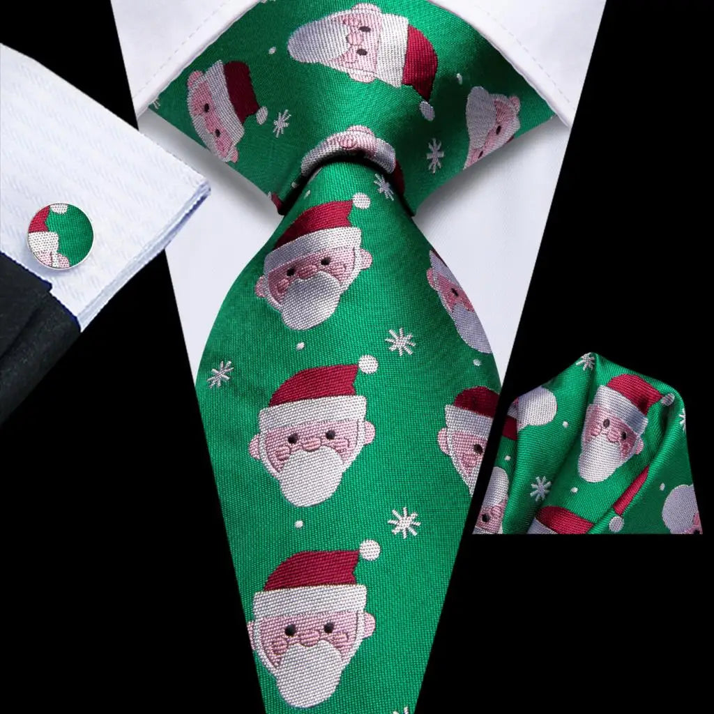 Men's Christmas Themed Festive Silk Necktie, Pocket Square & Cufflink Set - Lovez Aqua© - 