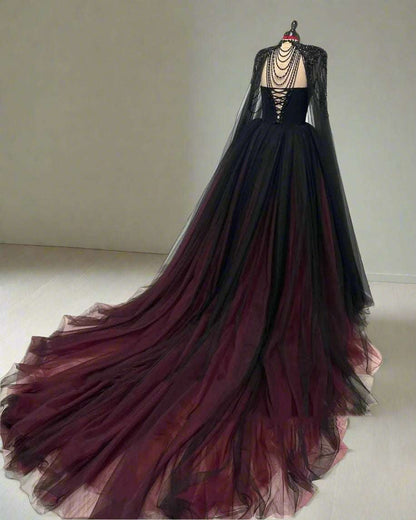 Gothic Black & Red A-Line Sleeveless Tulle Ball Gown with Dress Sequined Cape - 80d3e6-0e.myshopify.com - -  