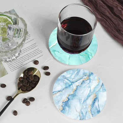 Luxury Colorful Marbled Round Ceramic Stone Coaster with Cork Base (1 Pc) - Lovez Aqua© - 