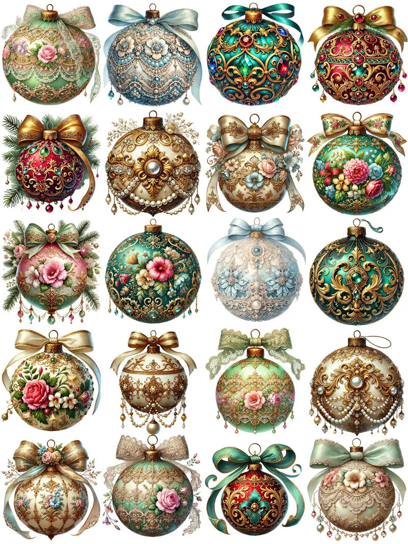 Elegant Jewel Encrusted Christmas Tree Baubles Decorative Stickers (20 Pieces)