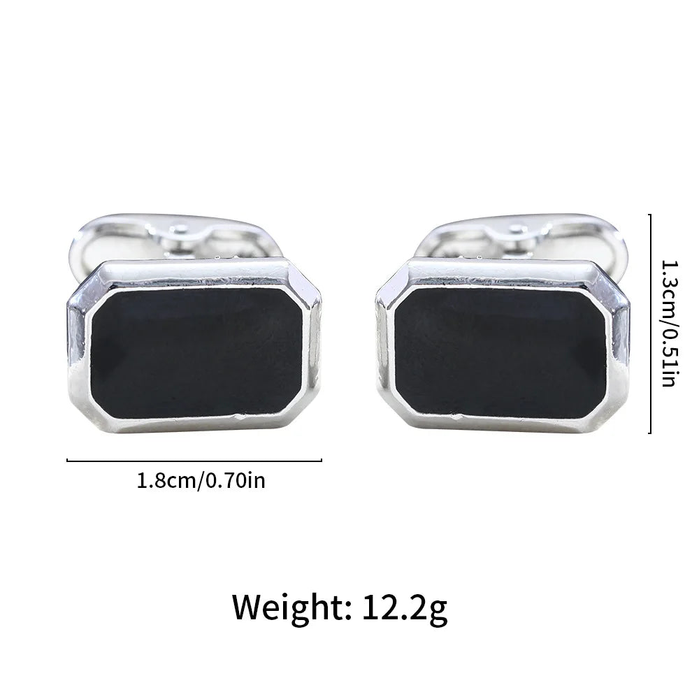 Men's French Style Angular Rectangle Formal Black & Silver Cufflinks - Lovez Aqua© - 