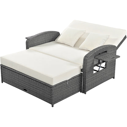 Outdoor PE Wicker Rattan Two Seater Reclining Lounge Daybed with Adjustable Back - 80d3e6-0e.myshopify.com - -  