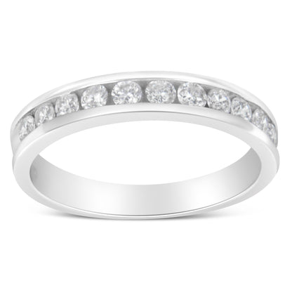 18K White Gold Channel Set Eternity Wedding Band Ring with Round Cut Diamonds