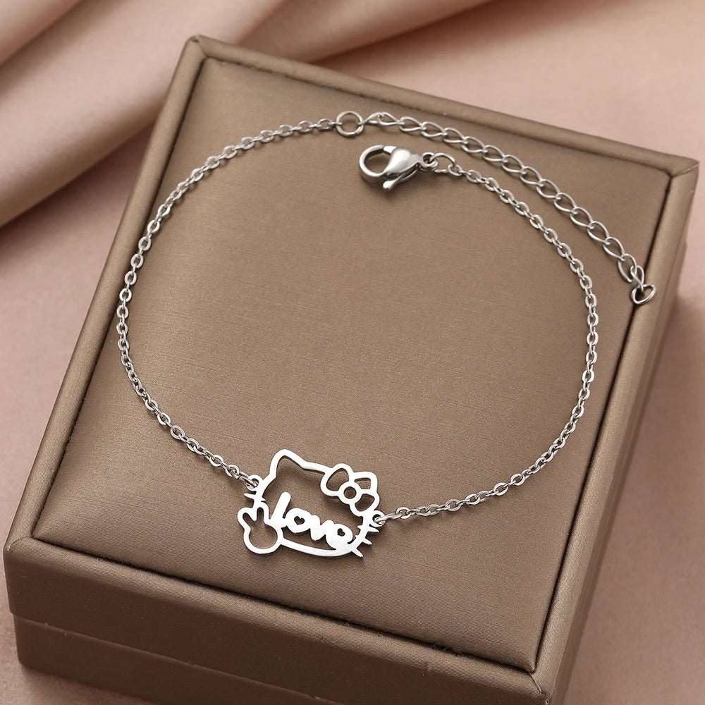 Women's Hello Kitty "Love" Peace Sign Stainless Steel Bracelet