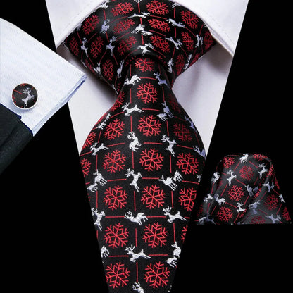 Men's Christmas Themed Festive Silk Necktie, Pocket Square & Cufflink Set - Lovez Aqua© - 