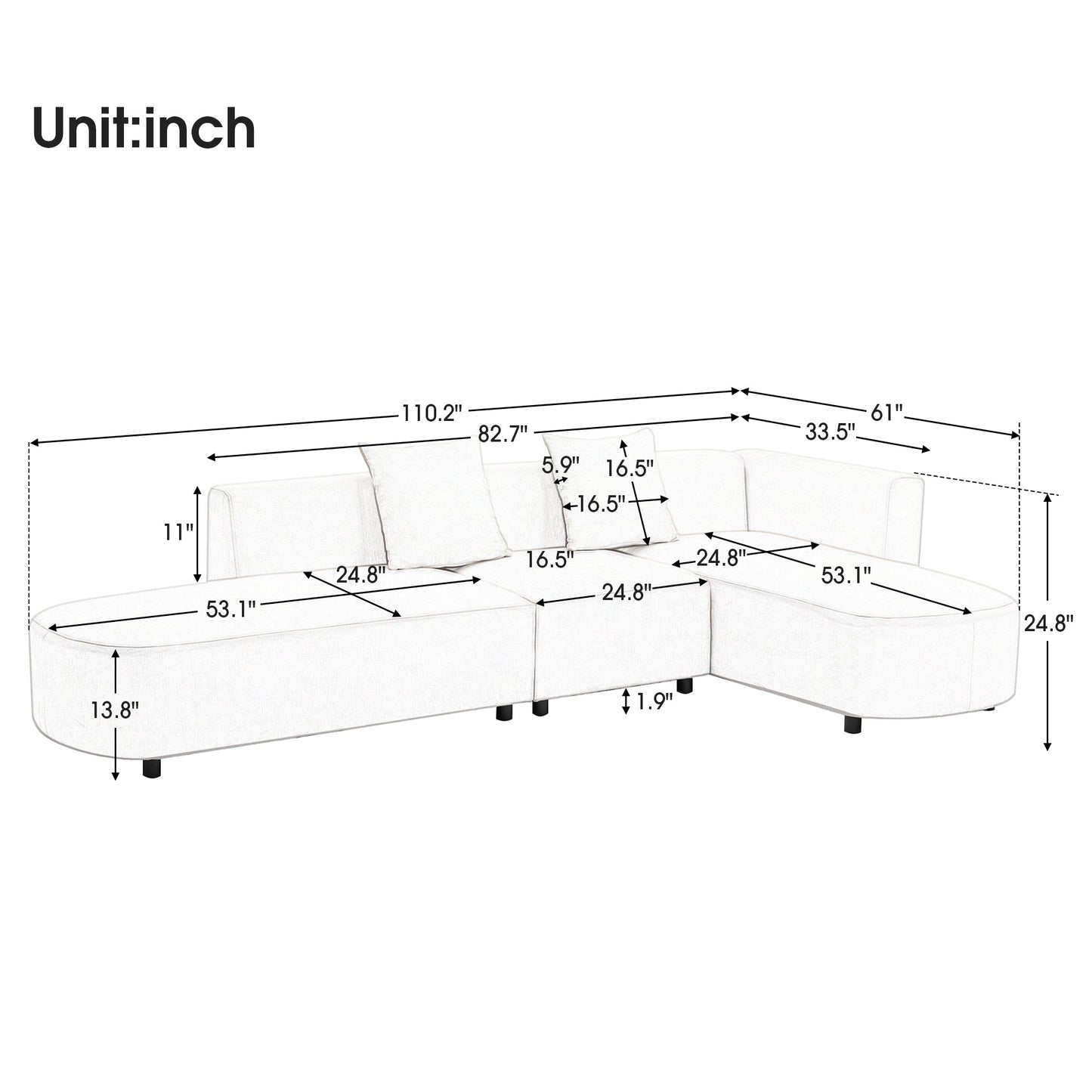 Luxury Modern Style Living Room White Chenille Upholstered Corner 4 Seater Sofa - 80d3e6-0e.myshopify.com - -  