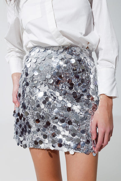 Women's Large Sequined Silver Bodycon Mini Party Skirt