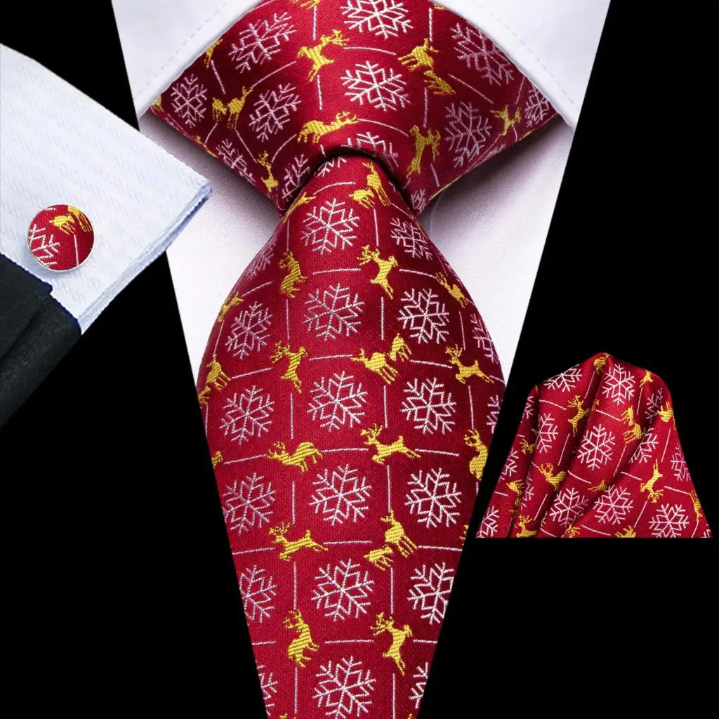 Men's Christmas Themed Festive Silk Necktie, Pocket Square & Cufflink Set - Lovez Aqua© - 