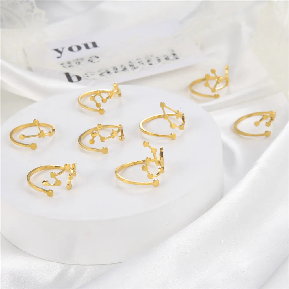 Women's Zodiac Star Signs Constellation Stainless Steel Adjustable Open Ring