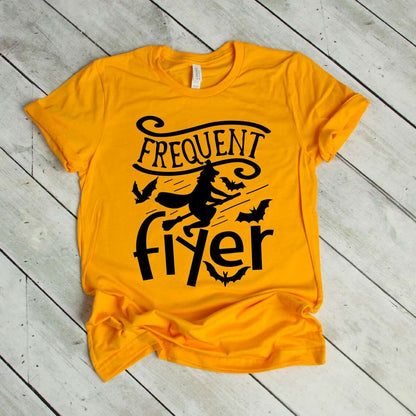 "Frequent Flyer" Halloween Witch & Bat Novelty Unisex Cotton T-Shirt - Lovez Aqua© - 