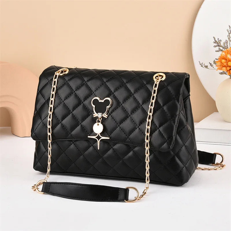 Disney's Mickey Mouse Quilted Faux Leather Women's Chain Shoulder Handbag - Disney - Black