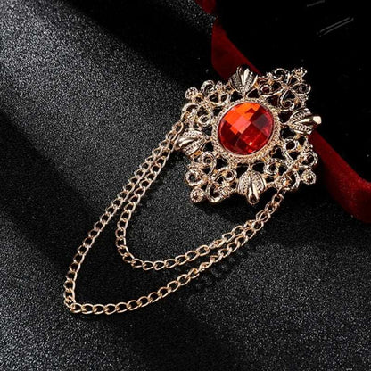 Men's Retro Baroque Style Crystal Brooch Vintage Tassel Chain Brooch - 80d3e6-0e.myshopify.com - Gold Red -  Gold Red