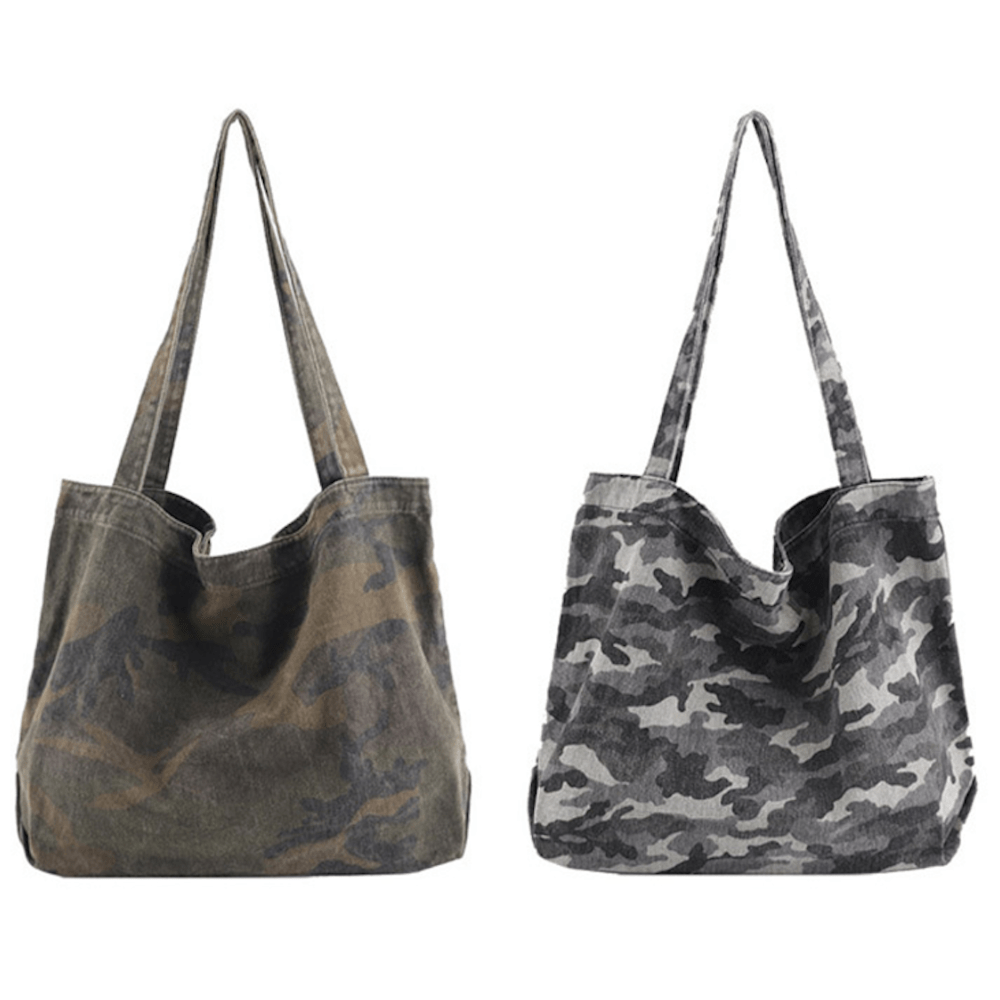 Women's Army Camouflage Lightweight Shoulder Canvas Tote with Pockets