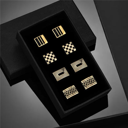 Men's Modern Square Geometric Pattern Cufflinks in Gift Box (4 Pieces) - Lovez Aqua© - 