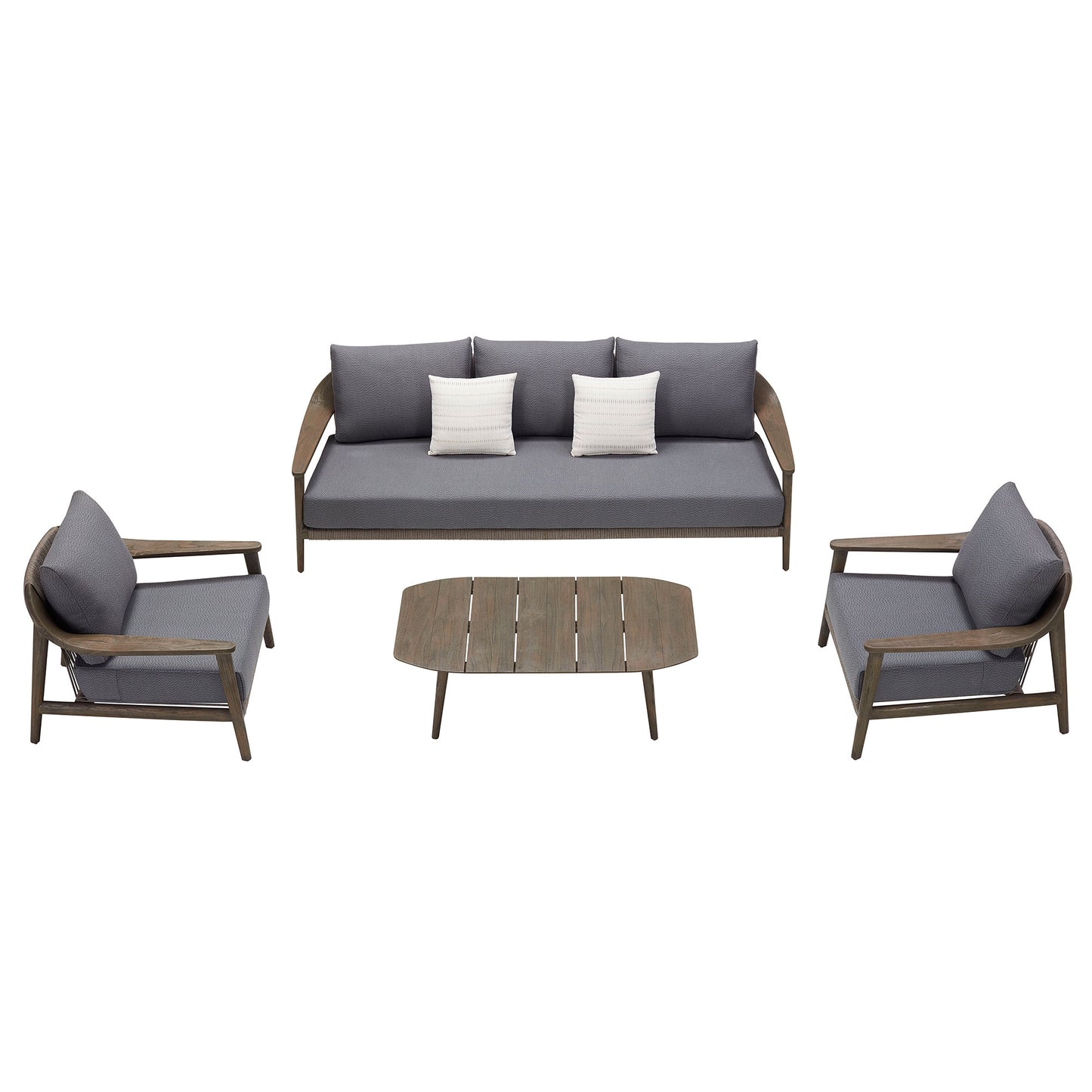 Modern Outdoor Patio 5-Seater Black & Gray Conversation Sofa & Coffee Table Set - HIGOLD - 