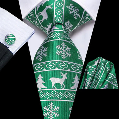 Men's Christmas Themed Festive Silk Necktie, Pocket Square & Cufflink Set - Lovez Aqua© - 