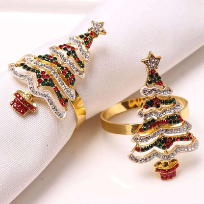 Rhinestone Embellished Christmas Themed Metal Napkin Ring Holders (4pcs) - 80d3e6-0e.myshopify.com - -  